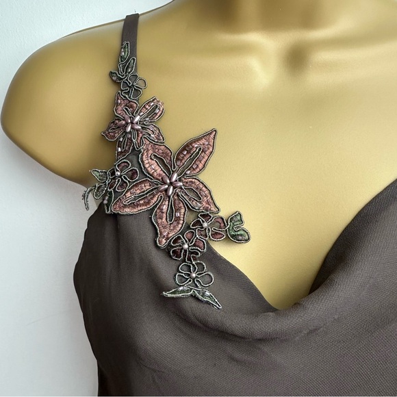 Ursula Brownish & Tan Y2K Vintage Tiered Chiffon Cowl Neck Whimsical Fairy Top 6 - Picture 9 of 14